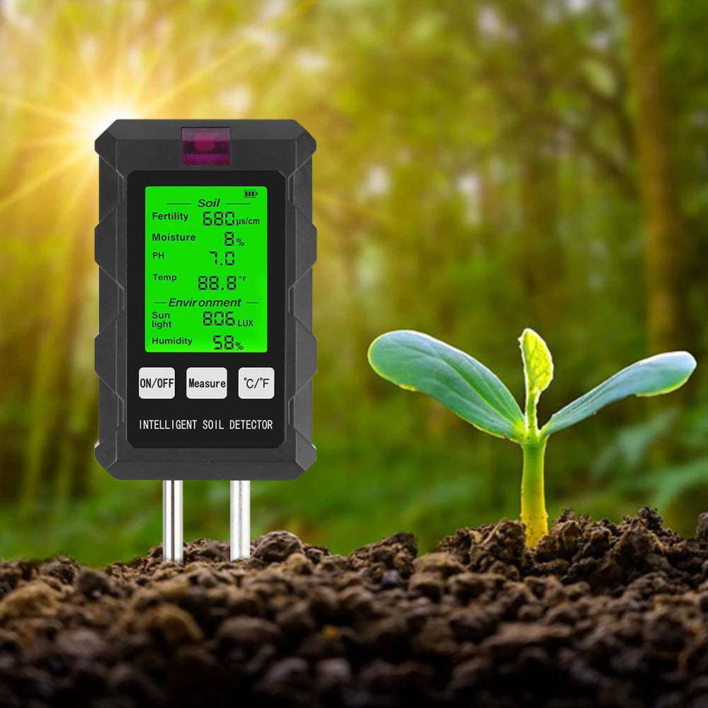 Digital Garden Probe Tools Soil Tester Humidity Sunlight Air Moisture Nutrient Fertility Meter PH Temperature Test Gauge Monitor