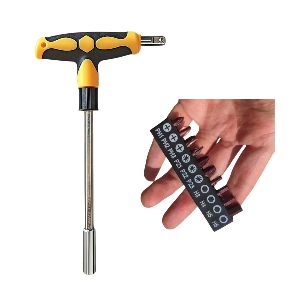 Screwdriver Set with T-shape Cross and Straight Slot Hexagon and Plum-shaped Heads for DIY Lovers Maintenance
