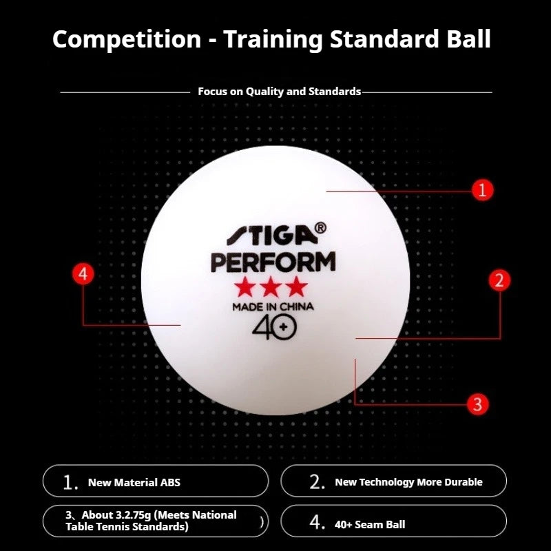 STIGA 3 Stars 40+ Table Tennis Balls ITTF ABS New Material Seamed Ping Pong Balls High Elasticity Durable Training Match Balls