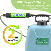 Electric Sprayer, 5L Electric Garden Sprayer, 2400mAh Sprayer 3 Nozzles Mist Sprayer, USB Rechargeable Handle, Retractable Wand