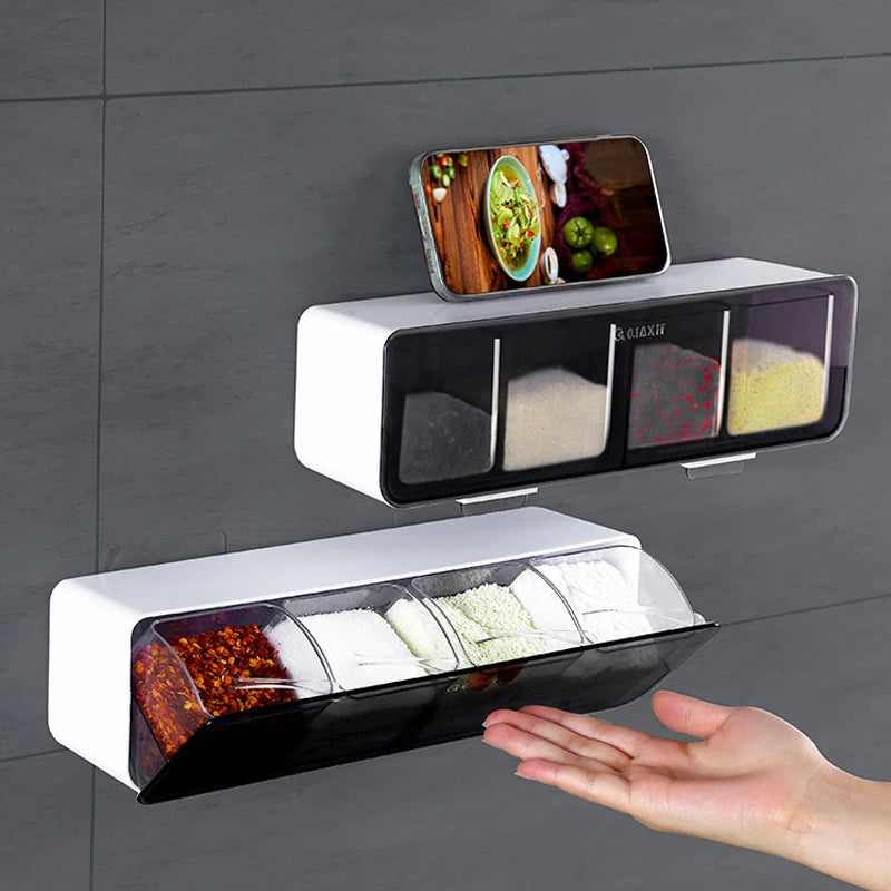 Kitchen Wall-mounted Seasoning Box Salt Pepper Spice Rack Jar Sugar Bowl for Kitchen Gadget Device Sets Spice Box Organizer Tool