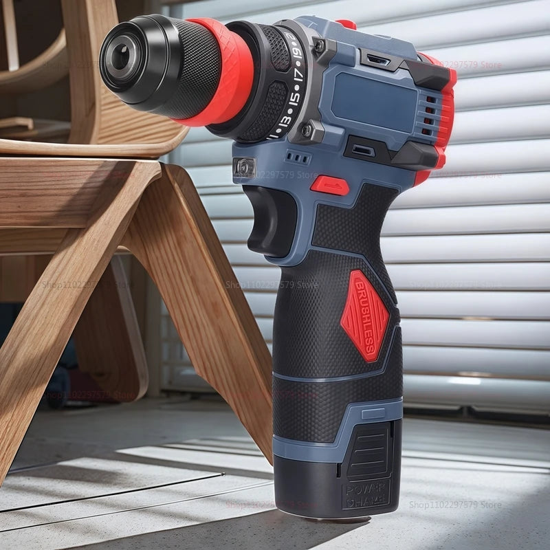 2 in 1 Lithium Brushless Cordless Drill and Electric Screwdriver Multi-Function Power Tool for Home Renovation Furniture Assembl