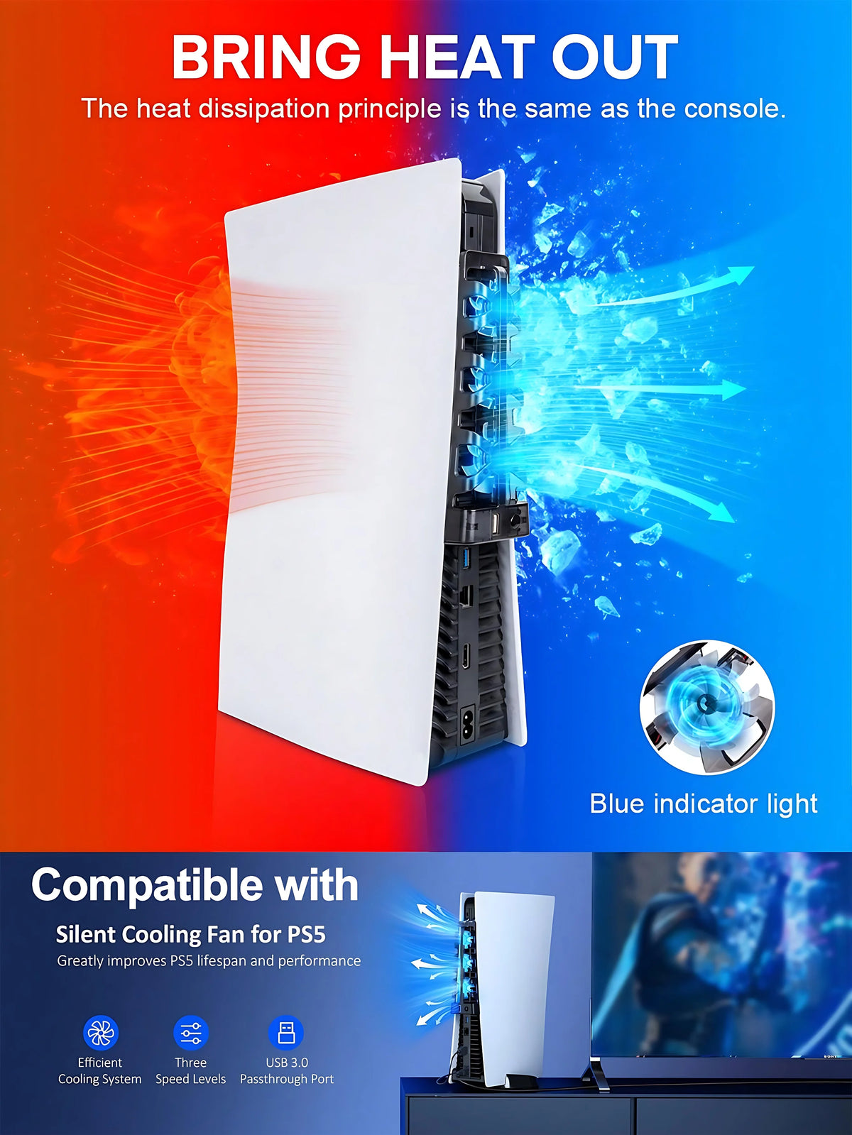 For PS5 Accessories Cooling Fan with LED Light for PS5 Both Disc and Digital Editions Gaming Accessorie Cooling System