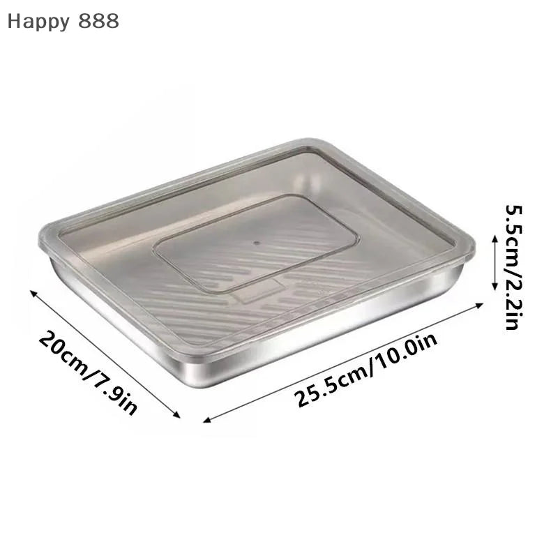 Stainless Steel Kitchen Storage Container With Tray – Refrigerator Organizer For Dumplings, Fruits, Vegetables, Meat, And Cakes