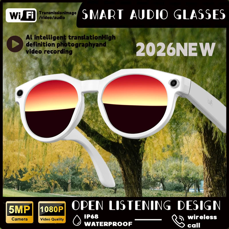 2026New800W Camera AI Glasses Men Color-Changing Smart Translation Glasses Photo Video Recording Waterproof Call SmartSunglasses
