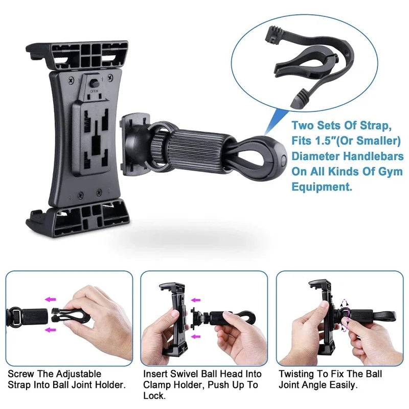 Homhu Bike Tablet Holder Indoor Gym Treadmill Handlebar Clip Tablet Mobile Phone Stand Bracket for iPad Air 10.9 Pro 12.9 Inch