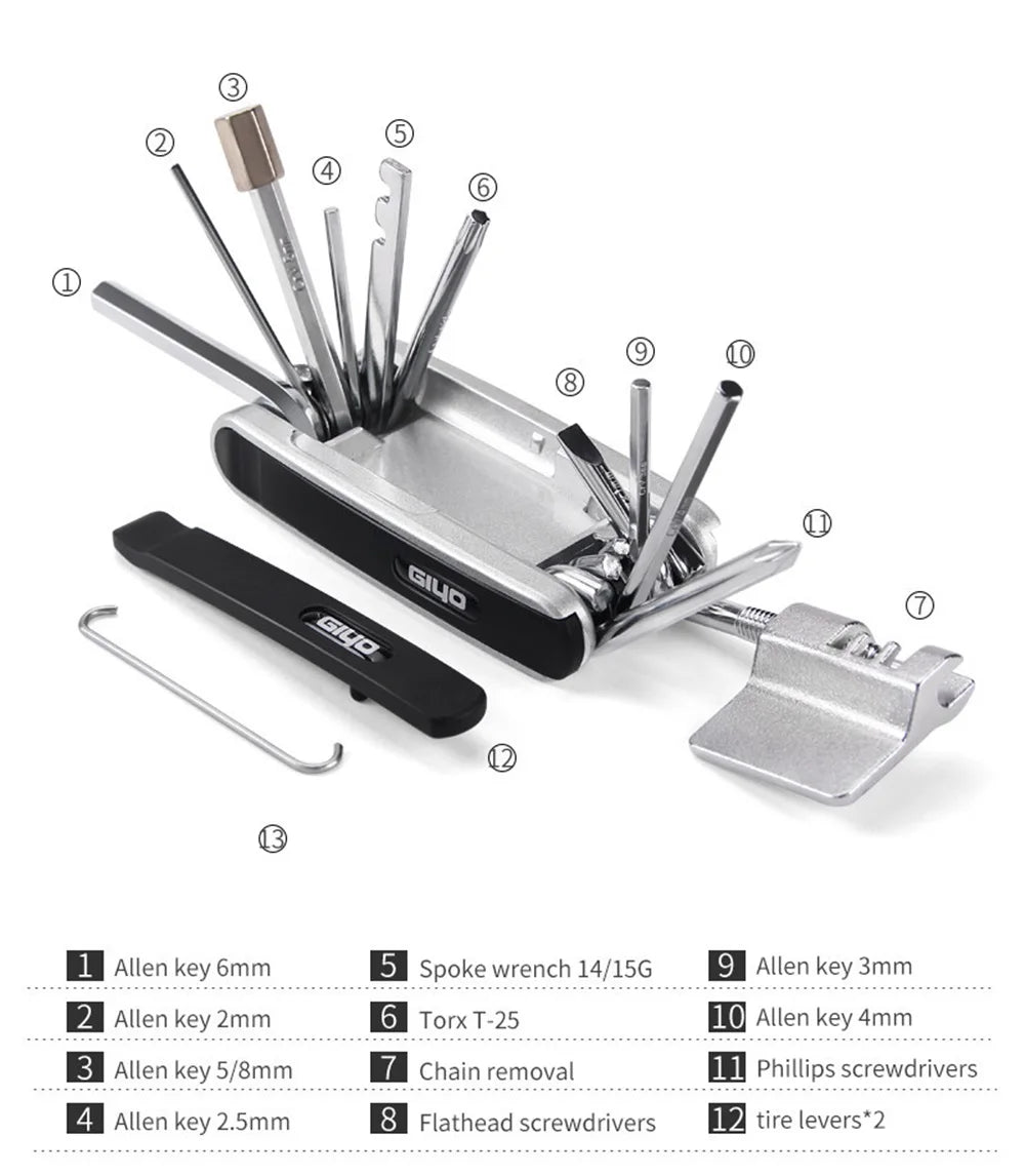 Bicycle Repair Tools Kit, Hex Spoke, Cycling Screwdrivers Tool, Tyre Lever, Allen Wrench, Mountain Bike Multitool