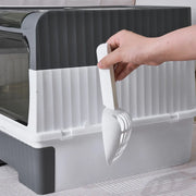 Cat Litter Box with Scoop, Large Foldable Litter Box with Lid, Front Entry Top Exit Kitty Box, Odor Control, Easy To Clean