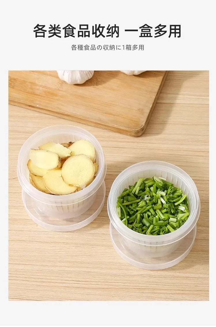 Kitchen onion, ginger, garlic circular storage box, household portable refrigerator with lid, fruit storage box, food drain box