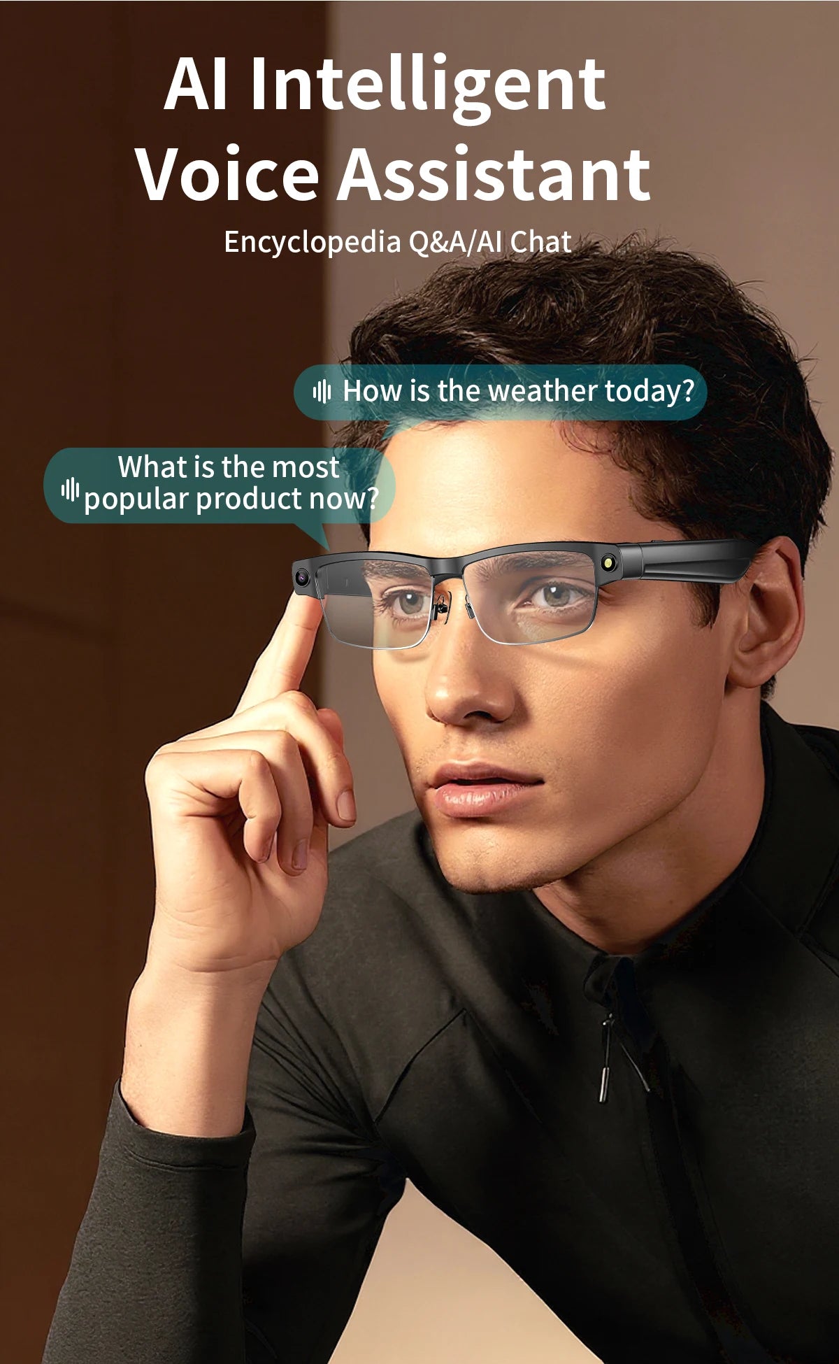 New 800W HD Camera Smart Glasses WFl Transmission Bluetooth Call AI Intelligent Voice Assistant Object Recognition Sun Glasses