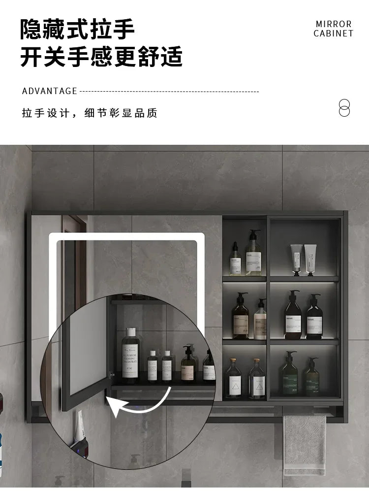 Smart Bathroom Storage Mirror Cabinets with Towel Rod Wall Standing Closet Light Mirror Cabinets Organizador Bathroom Furniture
