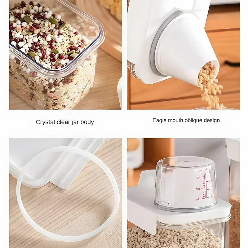 Food Storage Containers  with Measuring Cup Moisture-proof Powder Cereal Storage Tank Detergent Plastic Airtight Kitchen Items
