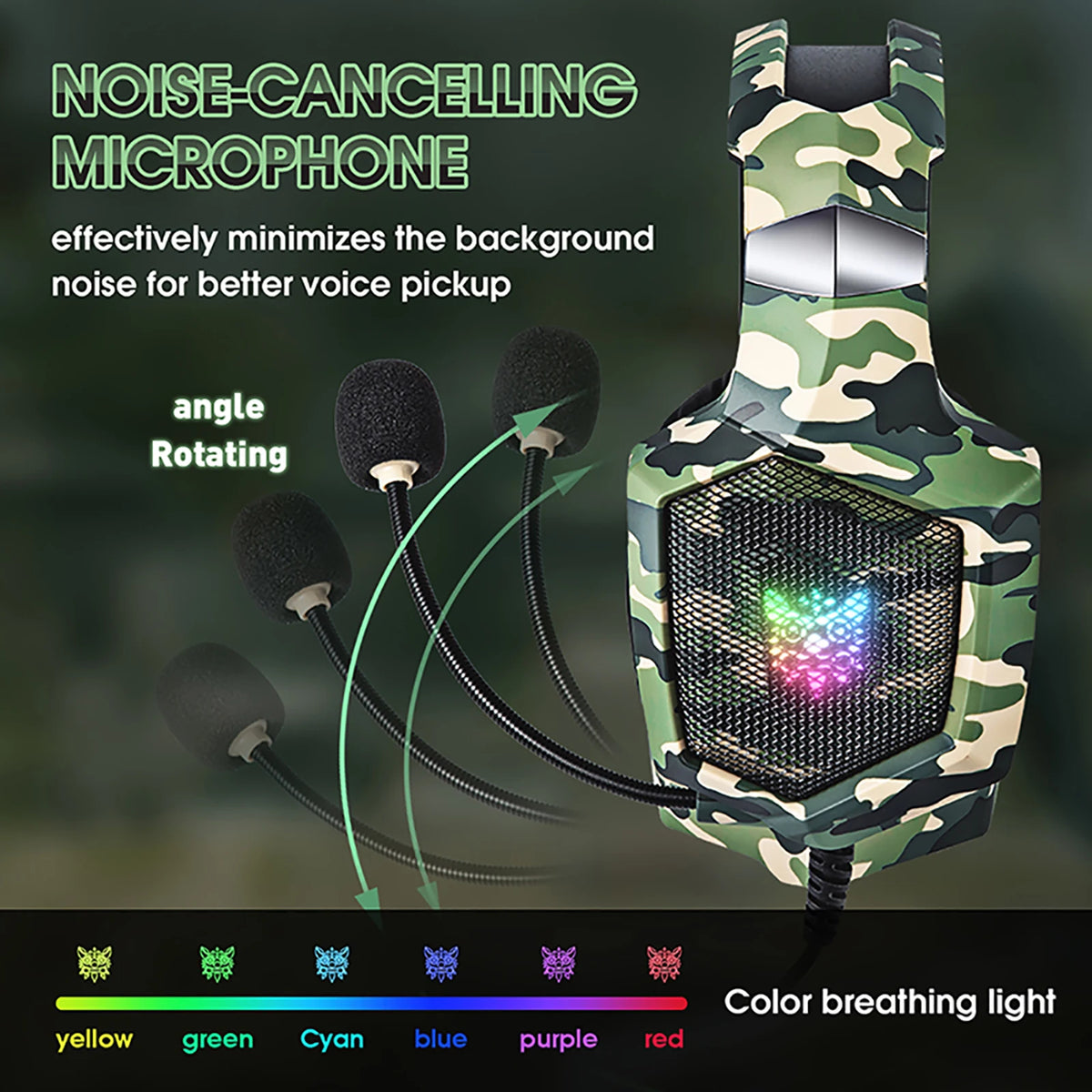 ONIKUMA Gaming Headphones with Flexible HD Mic RGB Light Surround Sound Over-Ear Wired Headset Gamer for PC