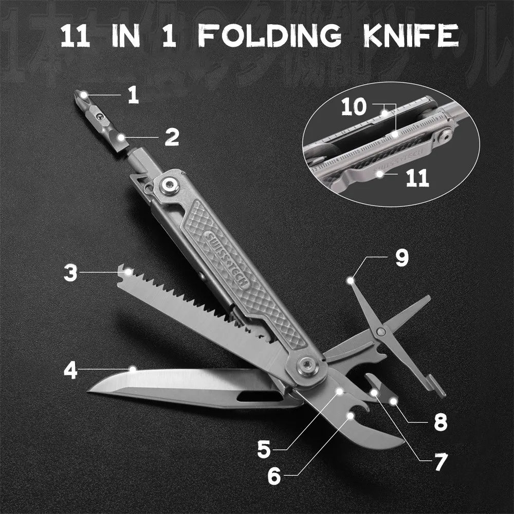 SWISS TECH 11 in 1 Mini Multitool Multi-function Tools with Scissors Screwdriver EDC Outdoor Survival Hand Tool