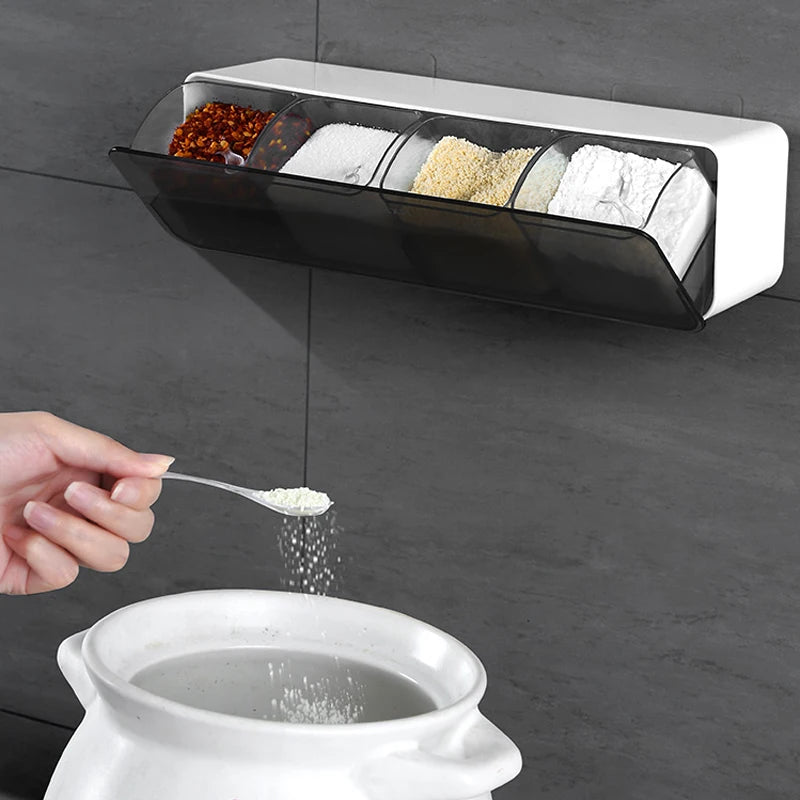 Kitchen Wall-mounted Seasoning Box Salt Pepper Spice Rack Jar Sugar Bowl for Kitchen Gadget Device Sets Spice Box Organizer Tool