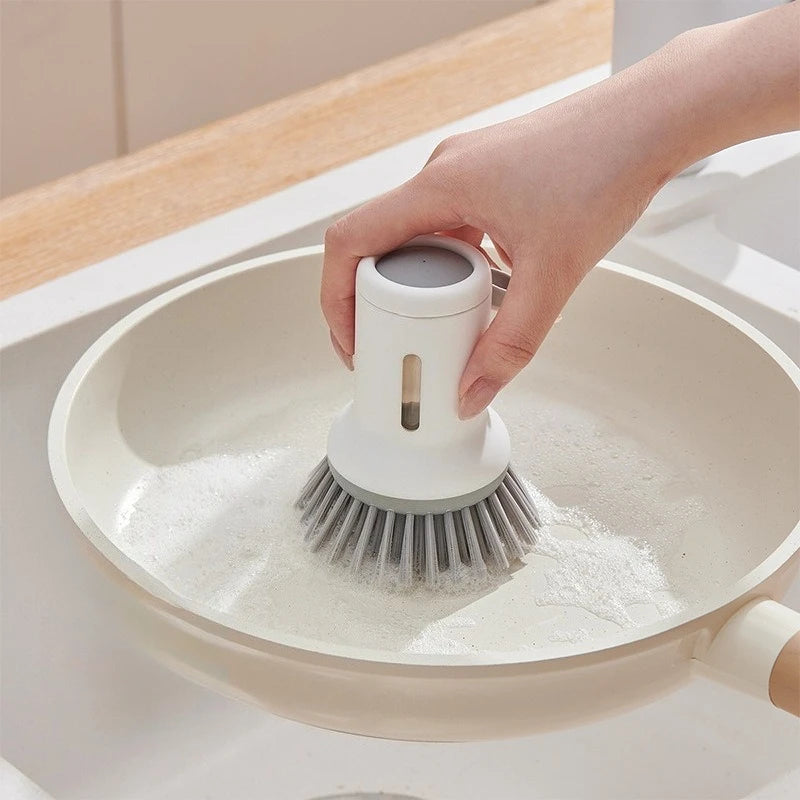 Kitchen Pot Brush for Home Use Long Handle Rotating Dish Washing Scrubber with Liquid Dispenser Easy Clean Pan and Bowl