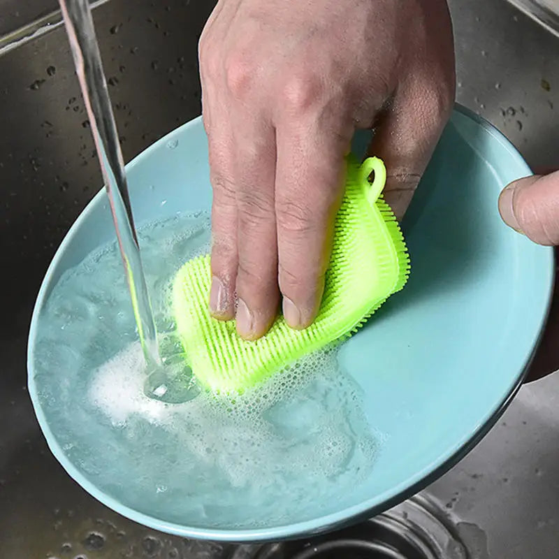 Kitchen Silicone Sponge Dish Washing Scrubber Household Dishes Cleaning Sponge Kitchen Gadgets Brush Accessories