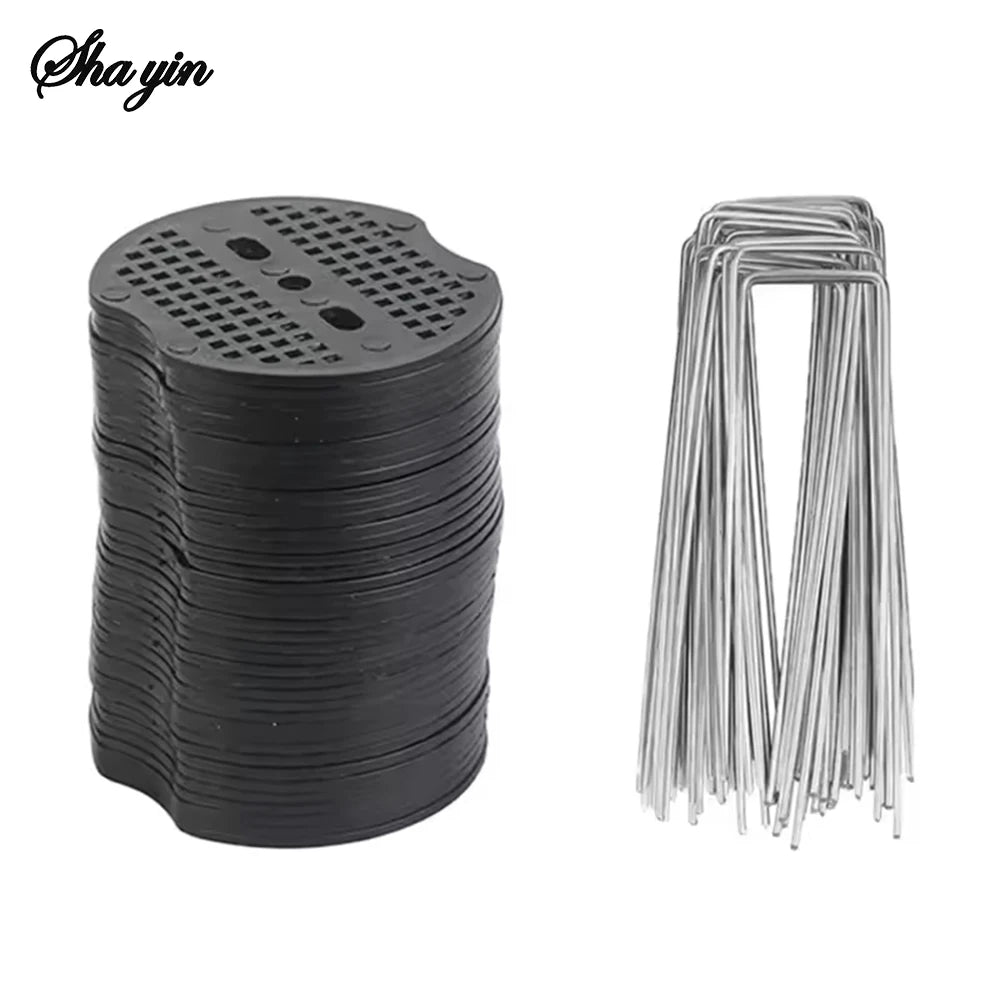 Garden Pegs 40/80Pcs U-shaped Ground Pegs with Buffer Washers for Securing Weed Landscape Fabric Netting Garden Lawn Accessories