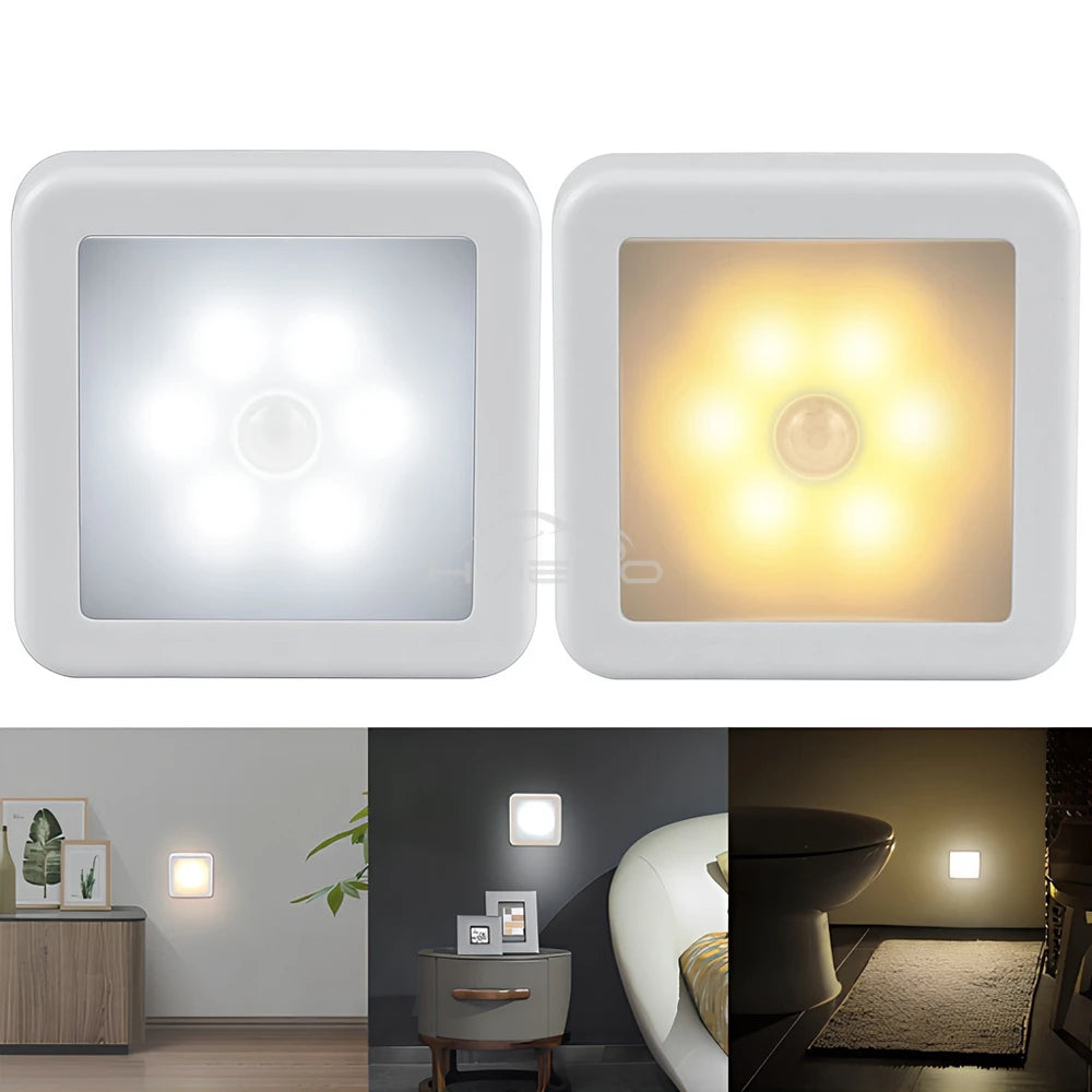 LED Night Light Smart Motion Sensor Battery USB Charging Operated Bedside Lamp Living Room Hallway Pathway Toilet Home Lighting
