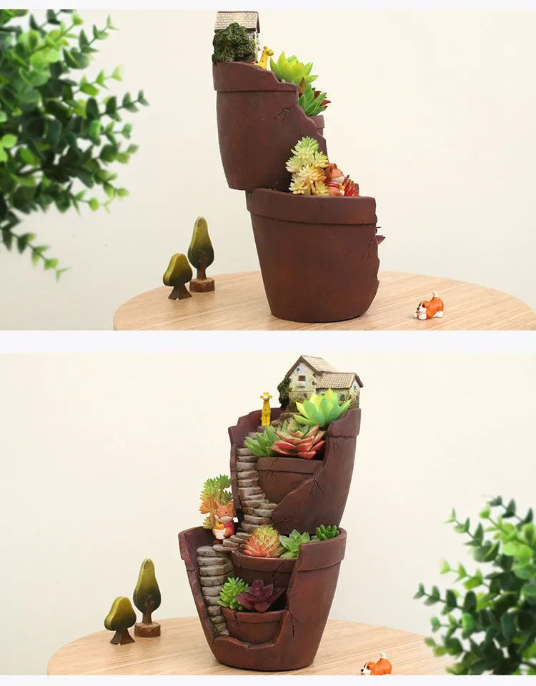 Dropshipping Garden Pot for Succulents Cactus, Creative Farmhouse Planter, Resin Flower Pots Fairy Garden Ornaments Home Decor