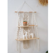 Bohemian Bedroom Decoration Wall Decoration Bohemian Bookshelf Decoration,Woven Rope Floating Wooden Shelves and Plants Storage