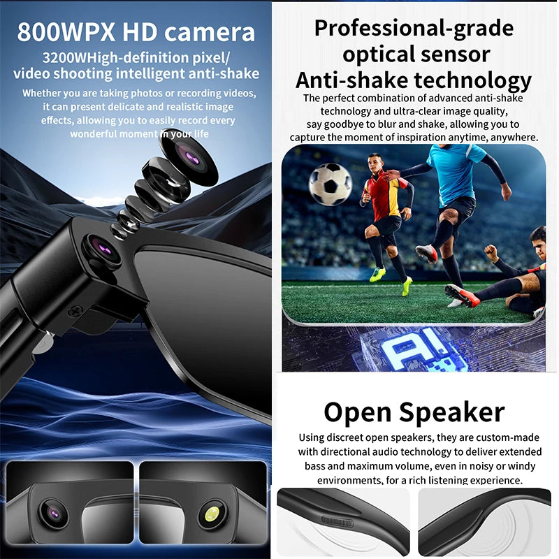 New 800W HD Camera Smart Glasses WFl Transmission Bluetooth Call AI Intelligent Voice Assistant Object Recognition Sun Glasses
