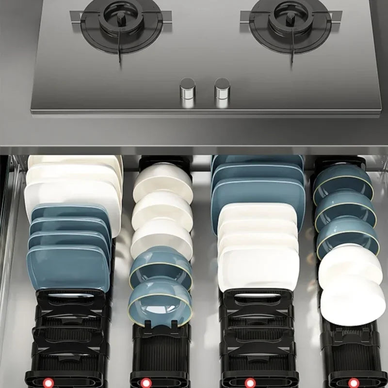Kitchen Bowls Dish Storage Rack Adjustable Buckle Cabinet Drawer Storage Holder Dish Drain Rack Kitchen Drainage Storage Tools