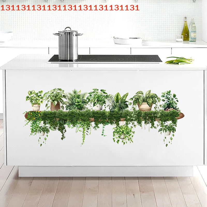 Bedroom Living Room Wall Beautification Green Plant Decor Courtyard Wall Decals Green Dill Leaves Hanging Basket Wall Stickers