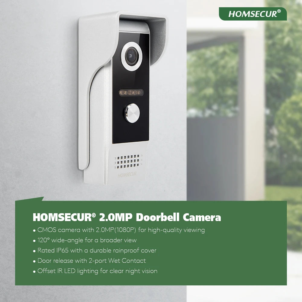 HOMSECUR 4 Wire Tuya Smart APP HD Video House Door Phone Kit with 7" Touch Screen Monitor IP65 Doorbell Camera Record Snapshot
