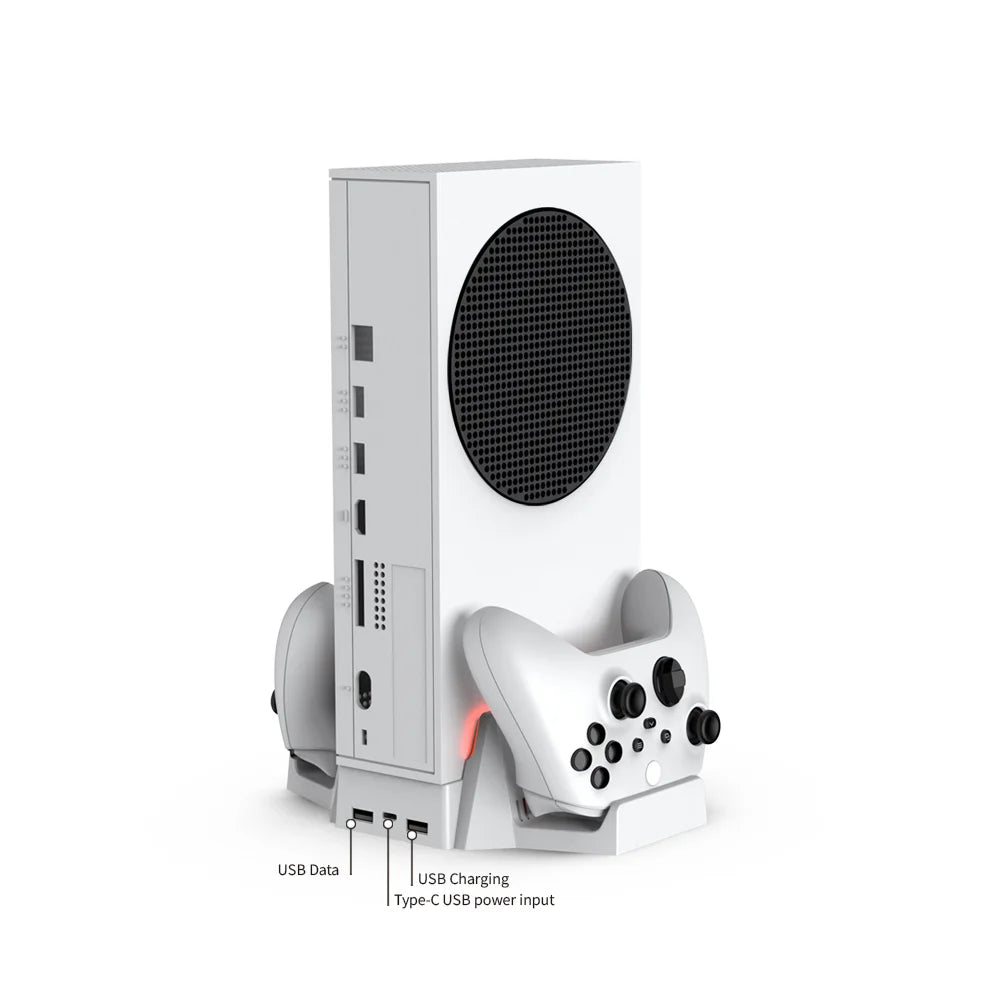 Cooling Stand for Xbox Series S with Dual Cooling Fan Dual Controller Charging Dock with LED Indicator and Extra Two 800mAh Rec