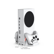 Cooling Stand for Xbox Series S with Dual Cooling Fan Dual Controller Charging Dock with LED Indicator and Extra Two 800mAh Rec