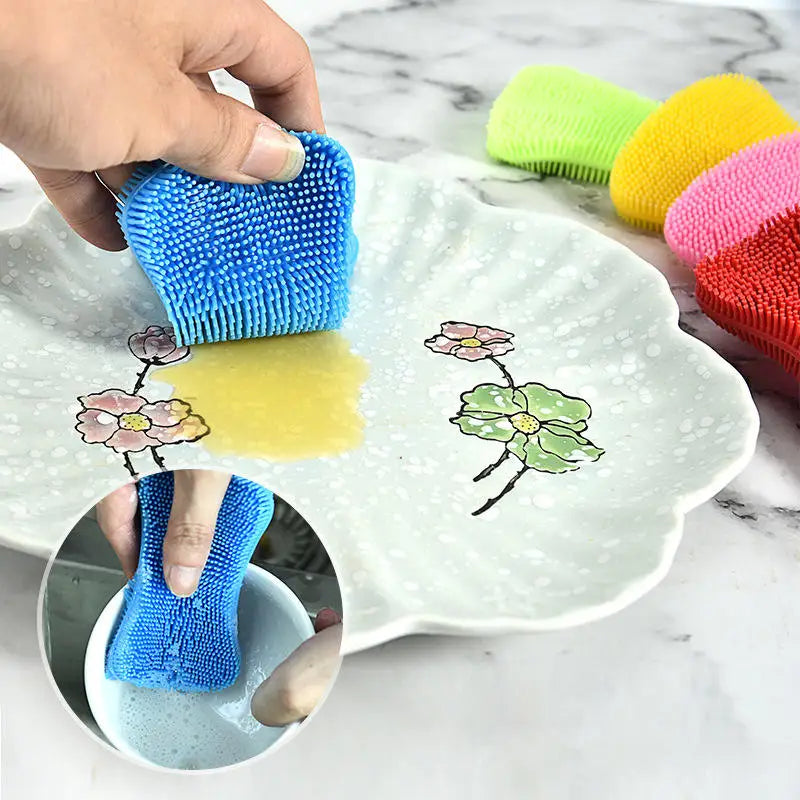 Kitchen Silicone Sponge Dish Washing Scrubber Household Dishes Cleaning Sponge Kitchen Gadgets Brush Accessories