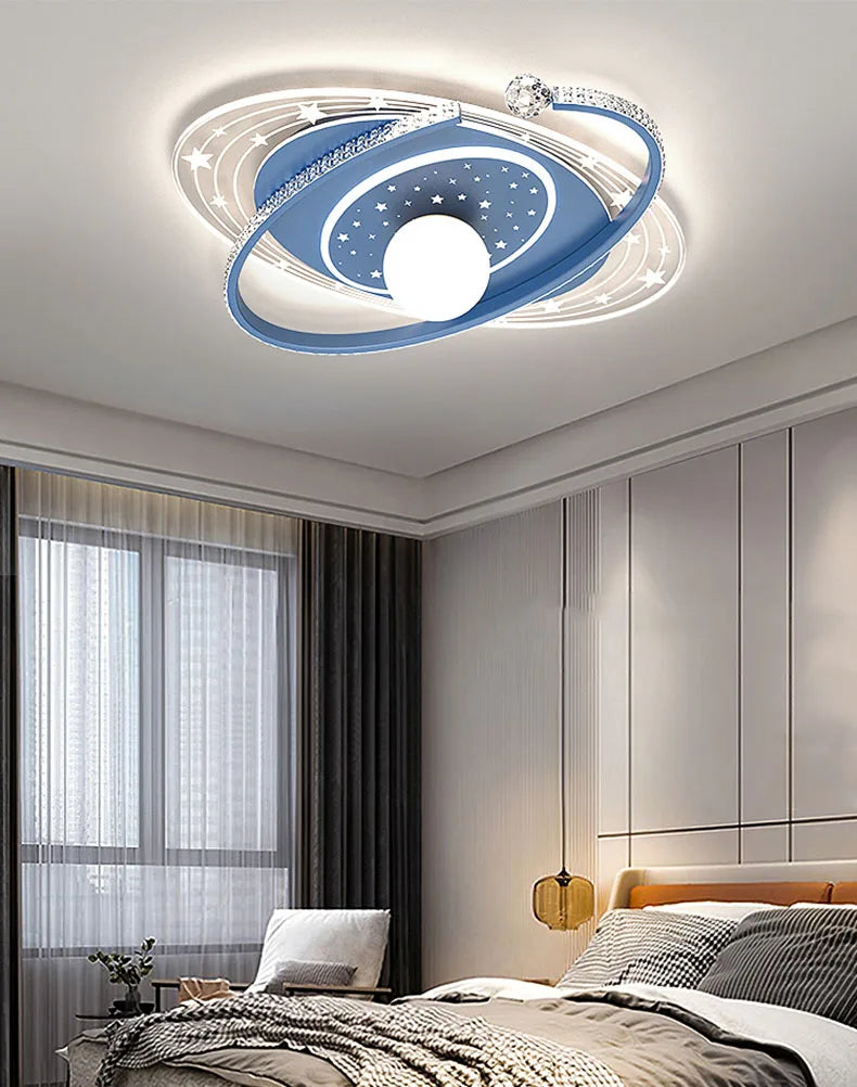 Nordic smart ceiling light home decor led pink blue star ring light  for children‘'s room dimmable luxury boy room decor lights