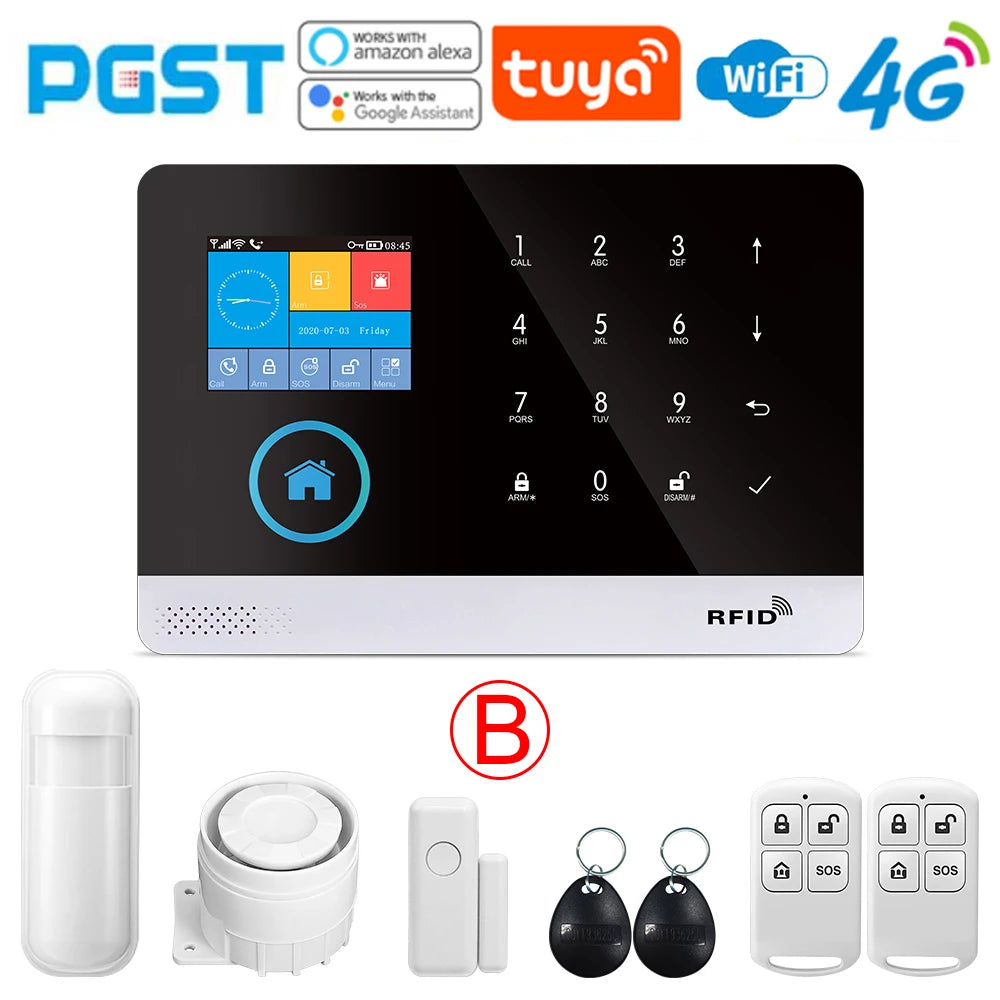 4G wireless security alarm, WIFI smart home alarm system kit, home security protection, compatible with SmartLife PGST-103