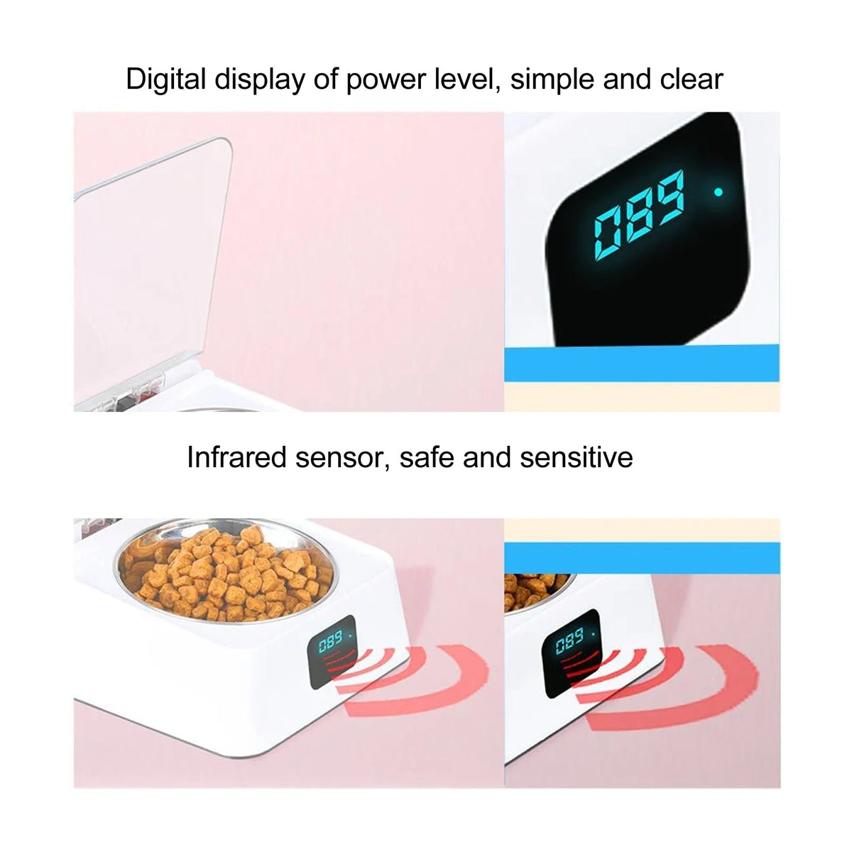 Automatic Cat Feeder with Infrared Sensor Cover Removable Bowl Battery Powered Intelligent Automatic Opening Lid Dog Feeder