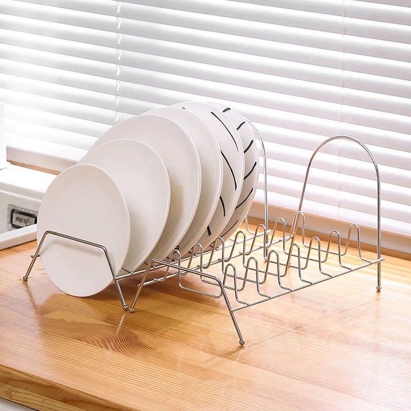 Kitchen Storage Draining 7/9 Slots Pot Lid Dish Rack Plates Metal Bowl Storage Holder Drying Stand Organizer Kitchen Tools