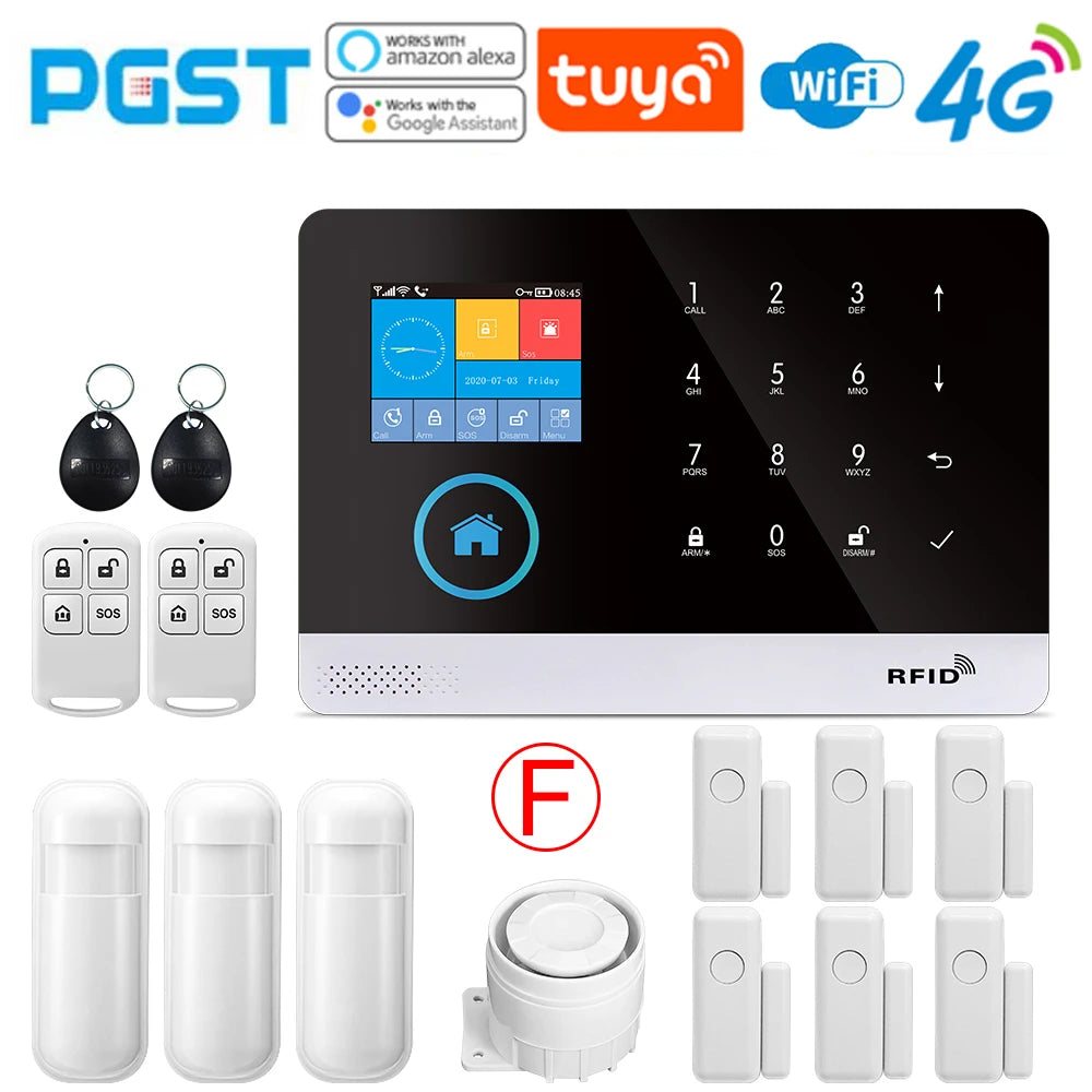 4G wireless security alarm, WIFI smart home alarm system kit, home security protection, compatible with SmartLife PGST-103