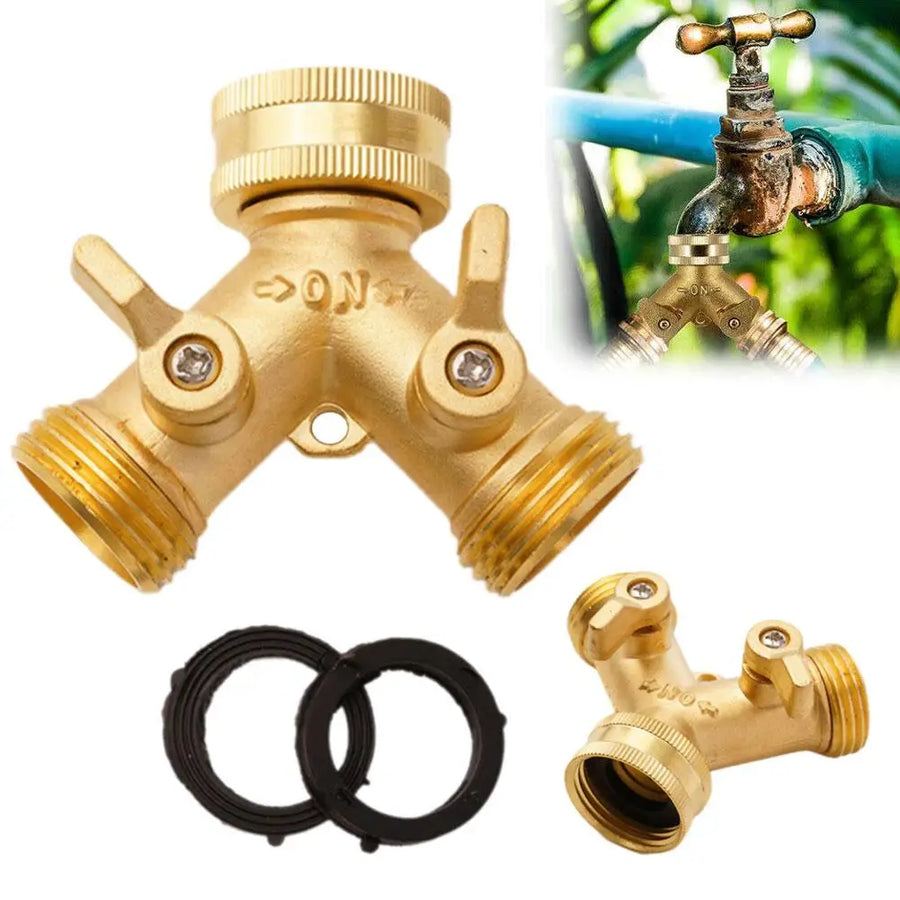 Garden Tools Copper Connector Copper 3/4 Garden Hose Water Y-tee Faucet Splitter Adjustable Control Splitter Flow Connector