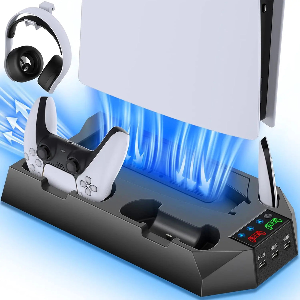 for PlayStation 5 Console Cooling Station With Dual Controller Charging Station for PS5/PS4/Slim/Pro Charger Built-in
