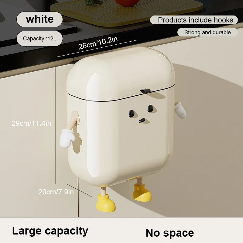 Kitchen trash can with lid, wall-mounted, no drilling, home toilet, no bending, high-appearance, hygienic bucket