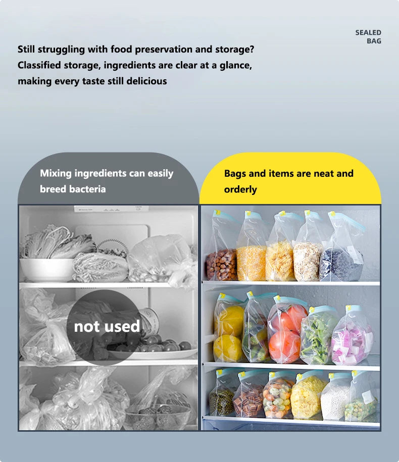 Reusable Storage Bags, Zipper Lock Bags, Food Grade Transparent Storage Bags