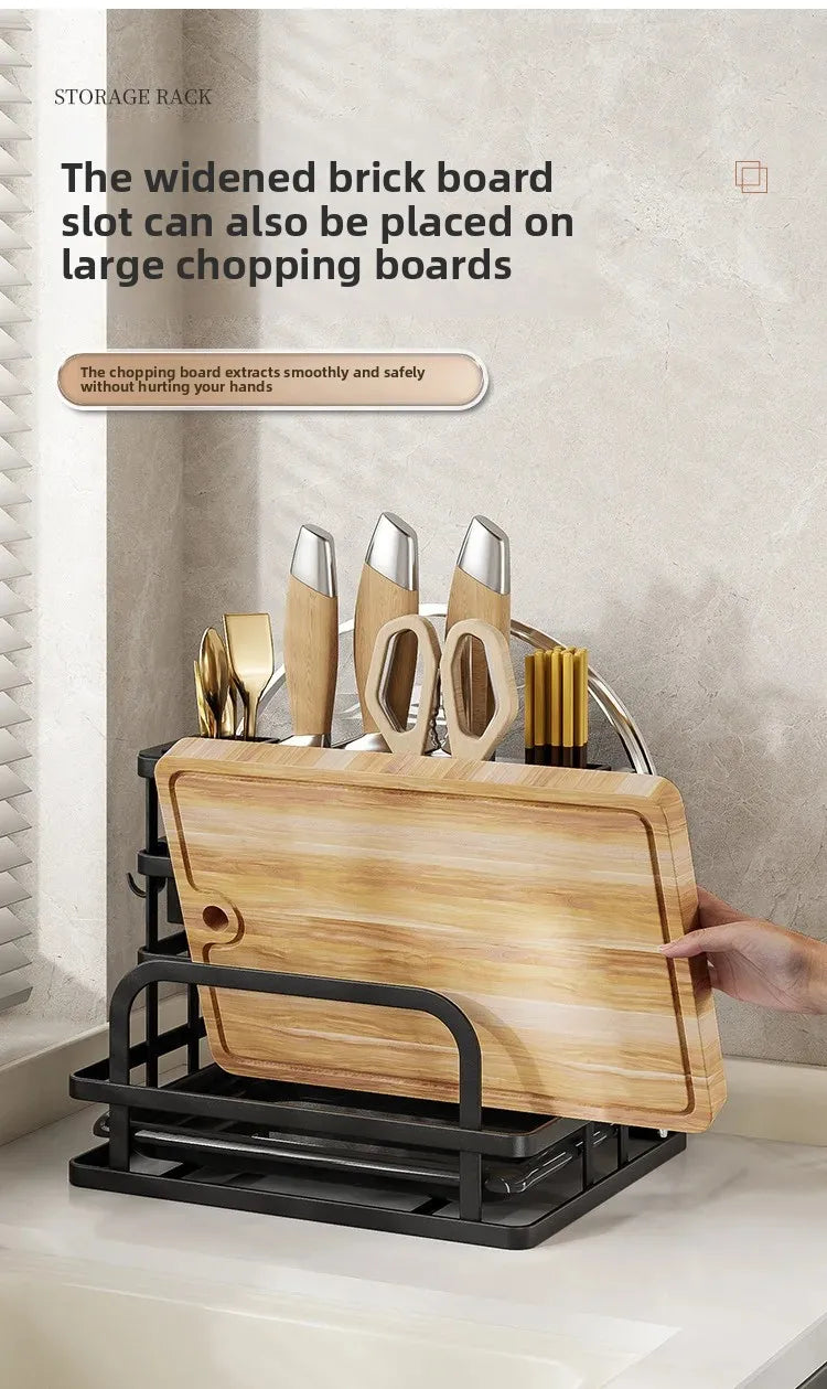 Kitchen Knife Holder Wall Mounted Multifunctional Storage Rack Countertop Cutting Board Rack Cage Tool Storage Rack