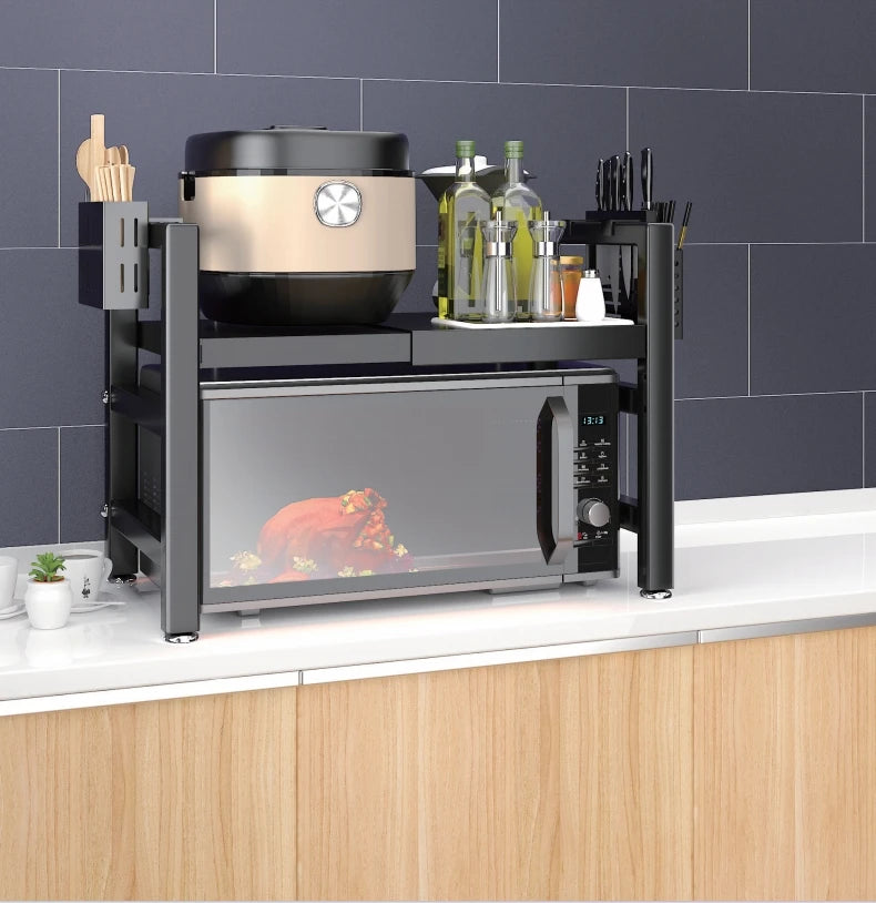 Kitchen Microwave Storage Rack Household Oven Integrated Dust-proof Bowl And Dish Drain Knife Holder Storage Rack