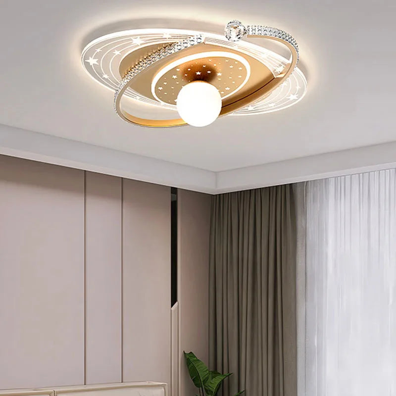 Nordic smart ceiling light home decor led pink blue star ring light  for children‘'s room dimmable luxury boy room decor lights