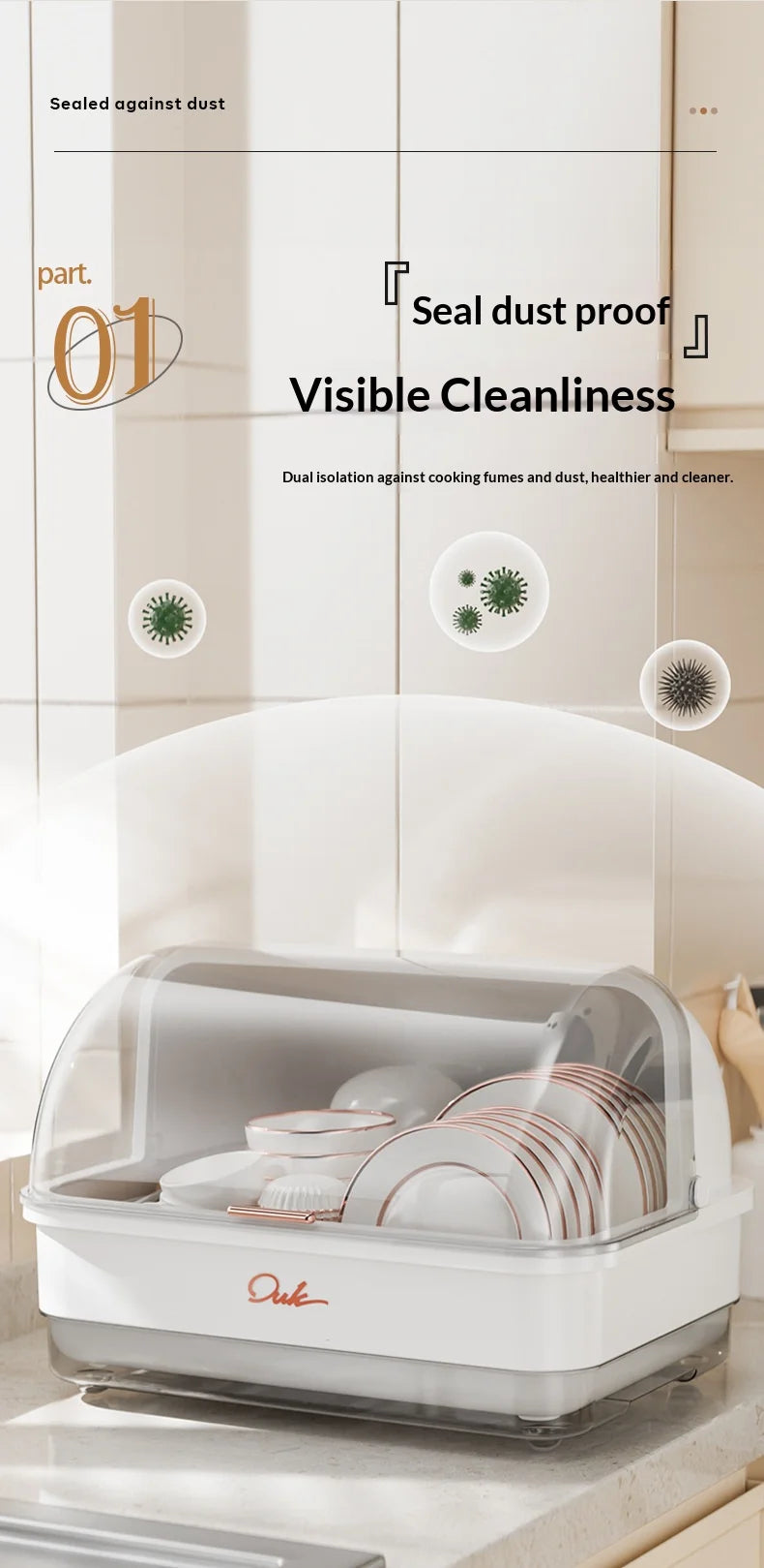 Kitchen Flip-up Drainer Dish Cabinet Household Multi-functional Moisture-proof Storage Organizer for Bowls and Utensils