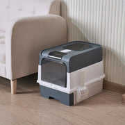 Cat Litter Box with Scoop, Large Foldable Litter Box with Lid, Front Entry Top Exit Kitty Box, Odor Control, Easy To Clean