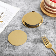 Kitchen Gadgets Round Gold Stainless Steel Coaster Set Mirror-like With Holder Drink Pad Scald-proof Insulated Cup Mat Tabletop