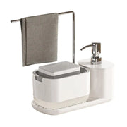 Kitchen Soap Dispenser Set, Kitchen Sink Soap Dispenser, Dish Soap Dispenser with Sponge Rack, Rag Rack and Tray, 4-in-1 Storage