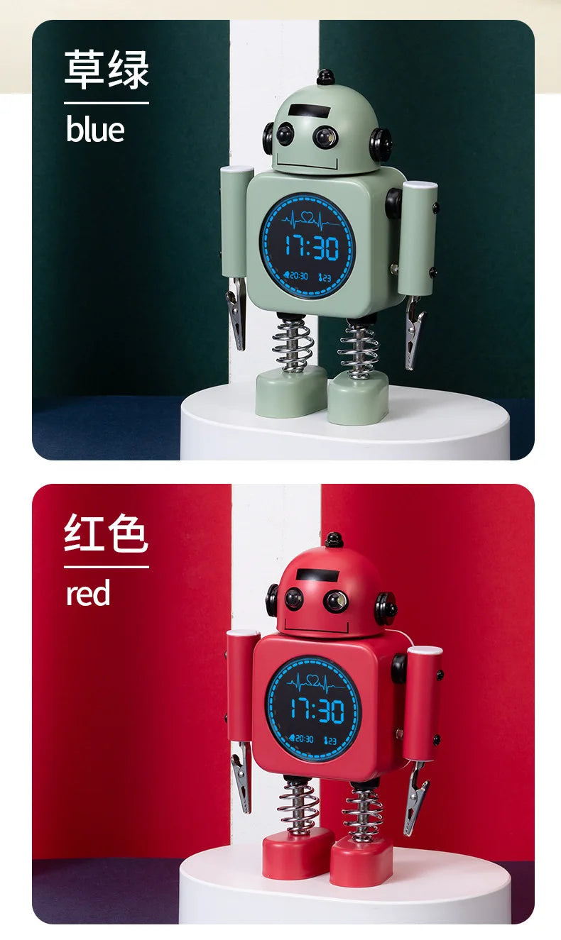 2025 Robot Smart Alarm Clock Led Wake-up Light Luminous Snooze Living Room Bedroom Desk Clock Children's Gifts Home Decoration