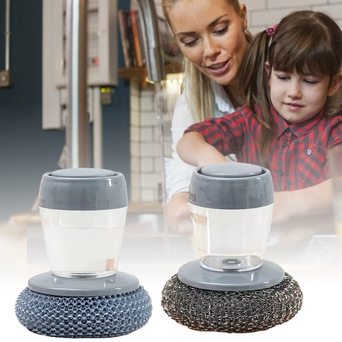 Kitchen Soap Dispensing Dishwashing tool Cleaning Brushes Easy Use Scrubber Wash Clean Tool Soap Dispenser Brush Gadgets